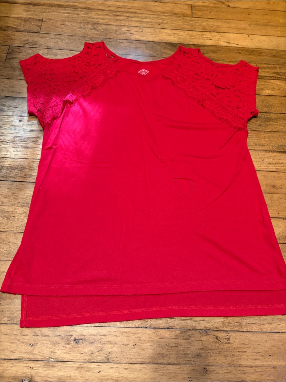 St. John's Bay Red Lace Cold-Shoulder Short Sleeve Tee